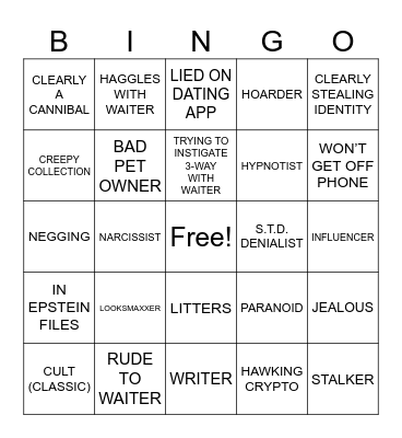 BAD DATE Bingo Card