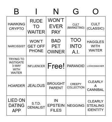 BAD DATE Bingo Card