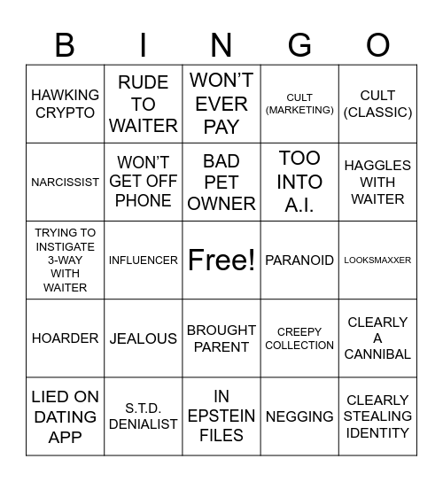 BAD DATE Bingo Card