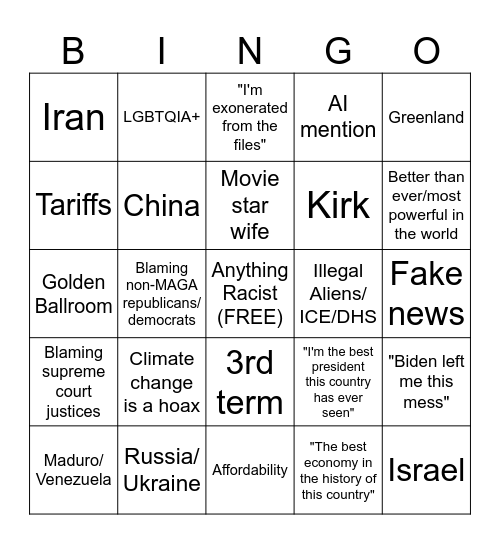 State of the union bingo Card