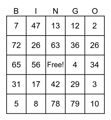 St. Andrews Bingo Card