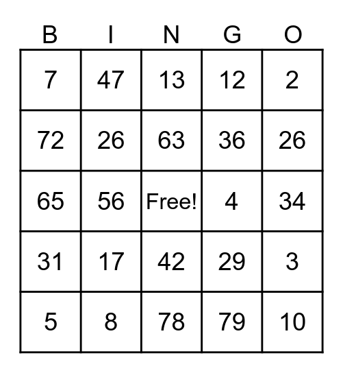 St. Andrews Bingo Card