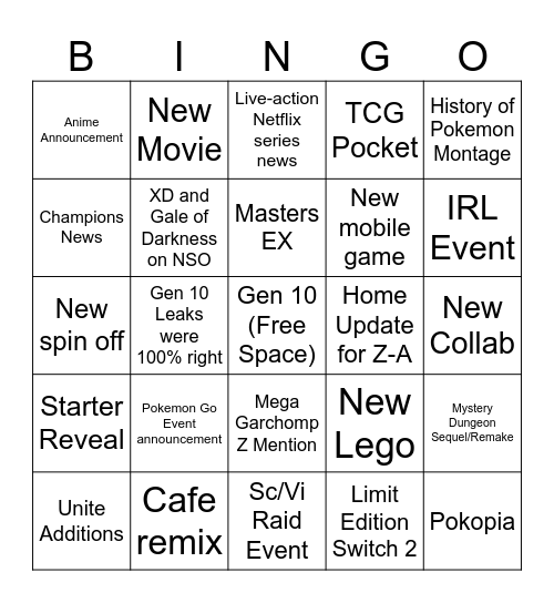 Pokemon Day Presents 2026 Bingo Card