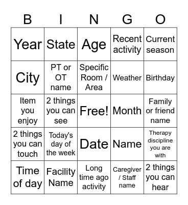 Orientation Bingo Card