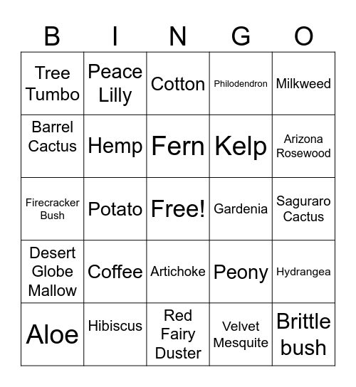 Plants Bingo Card