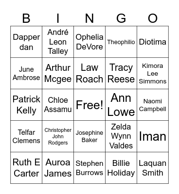 Black Fashion Icons Bingo Card