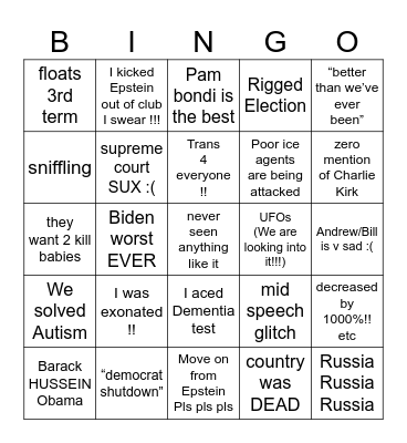 state of union bingo Card