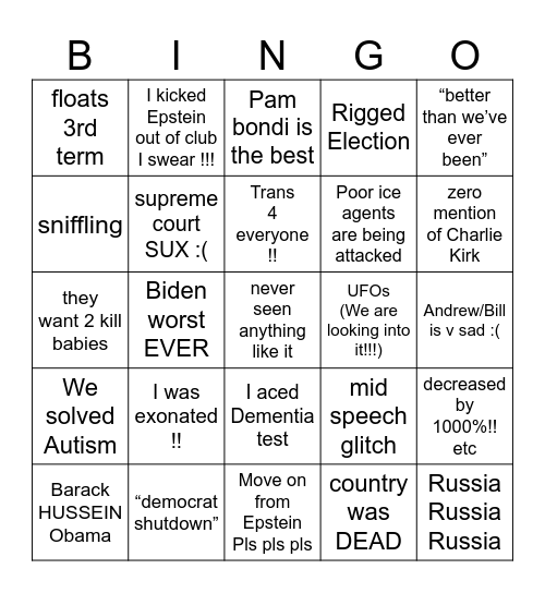 state of union bingo Card