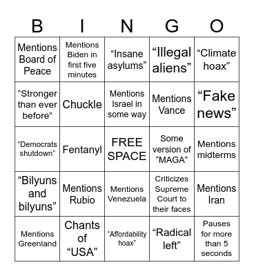 State of the Union Bingo Card