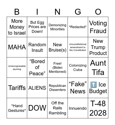 State of the Union Bingo Card