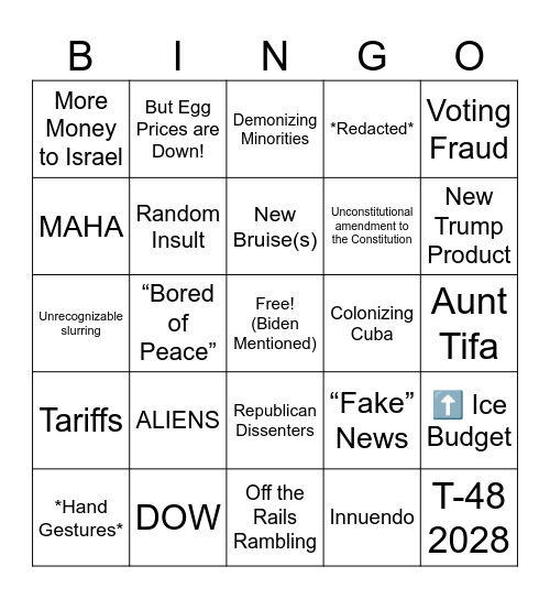 State of the Union Bingo Card