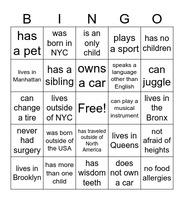 First U Staff Bingo Card