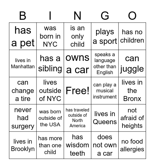 First U Staff Bingo Card