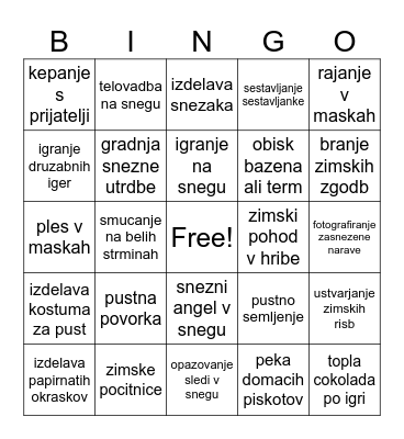 Zimske radosti Bingo Card