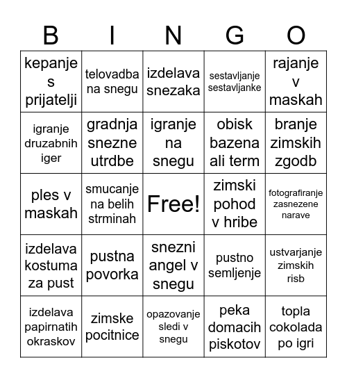 Zimske radosti Bingo Card