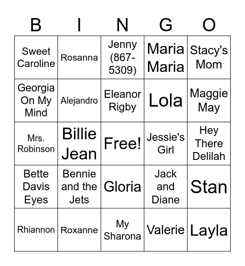 Round 7 - "Name" That Song! Bingo Card