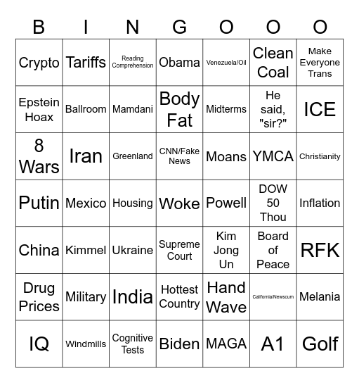 State of the Union Bingo Card