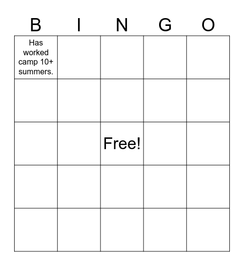Summer Camp Bingo Card