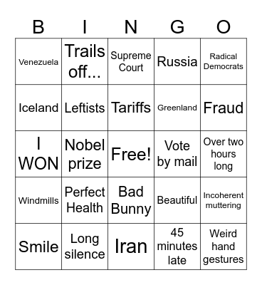 State of the Union 2026 Bingo Card