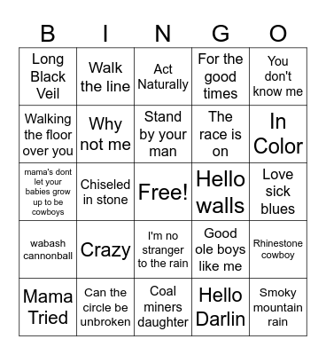 Country Bingo Card
