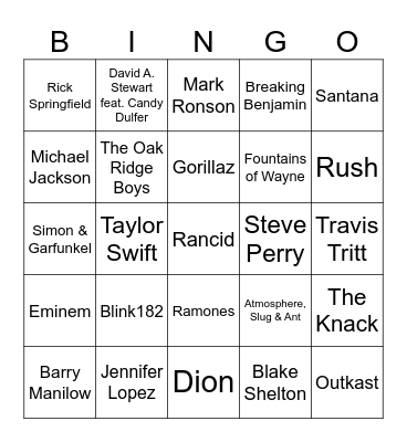 Flamingo Music Bingo:  Game #1 Bingo Card