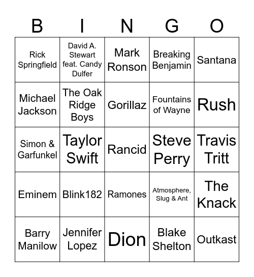 Flamingo Music Bingo:  Game #1 Bingo Card
