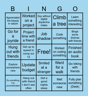 Happiness Bingo Card