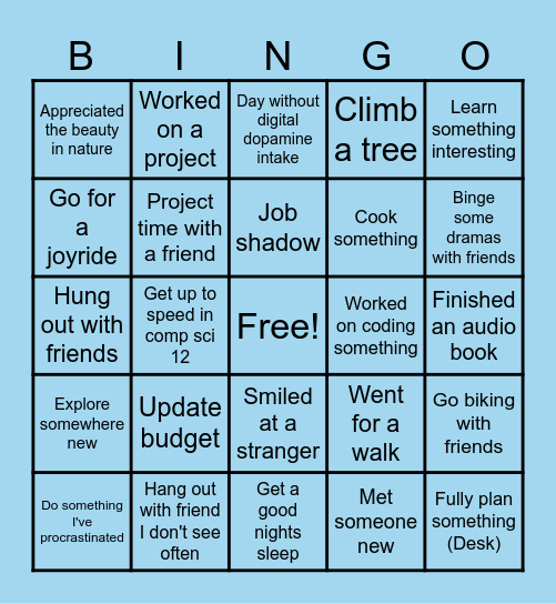 Happiness Bingo Card
