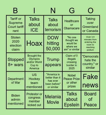State of the Union Address BINGO Card