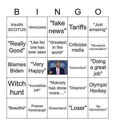 Trump Speech Bingo Card