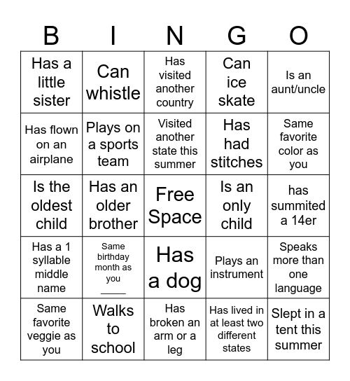 Connection Bingo Card