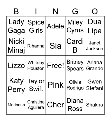 Round 4 - Pop Divas Bingo Card