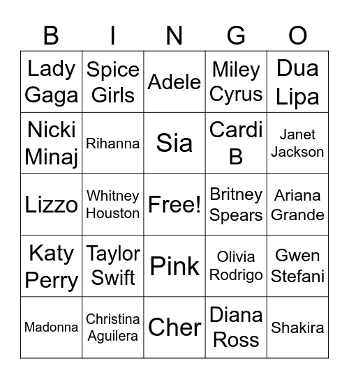 Round 4 - Pop Divas Bingo Card