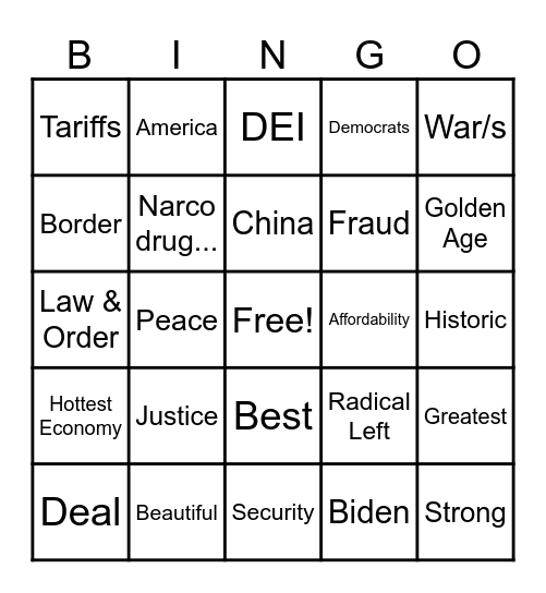 State of The Union 2026 Bingo Card