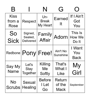 Round 8 - R&B Hits Bingo Card