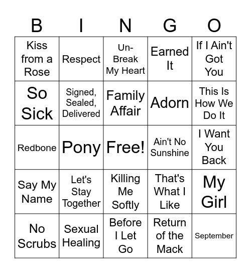 Round 5 - R&B Hits Bingo Card