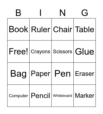 Things in classroom Bingo Card