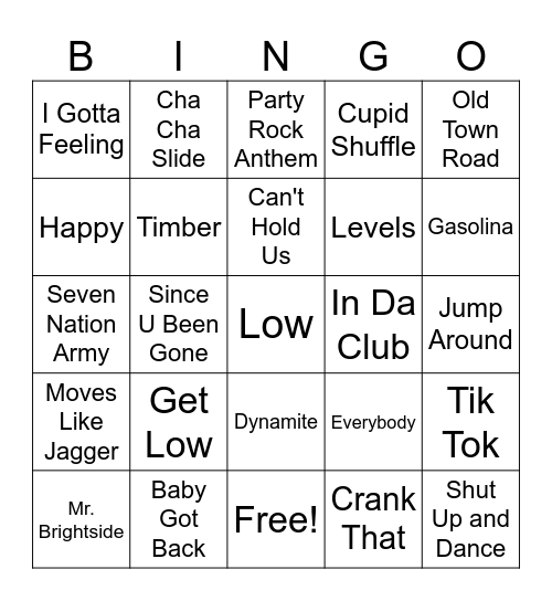 Round 6 (BLACKOUT) - Millennial Party Anthems Bingo Card
