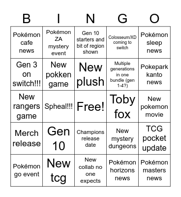 Pokémon day Bingo Card