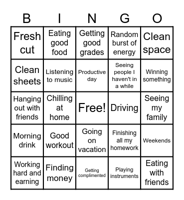 Happiness Bingo Card