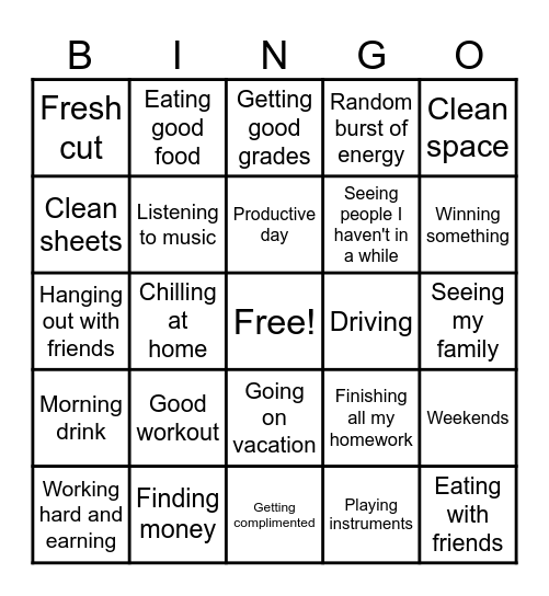 Happiness Bingo Card