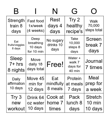 BINGO CHALLENGE (ADVANCED) Bingo Card