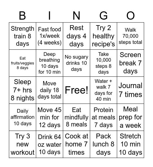 BINGO CHALLENGE (ADVANCED) Bingo Card