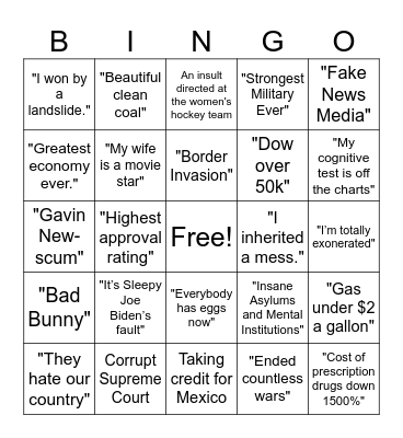 Heard during the State of the Union Address Bingo Card