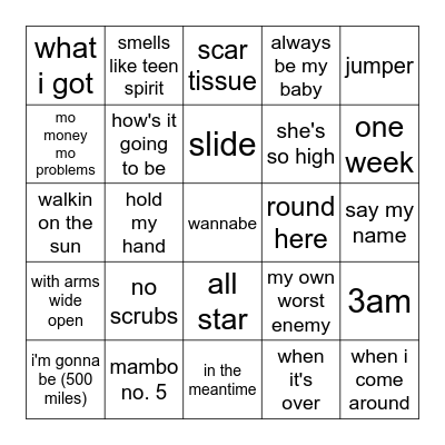 The 1990's Bingo Card