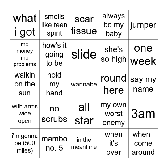 The 1990's Bingo Card