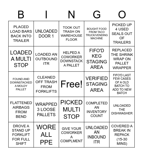 NIGHT HAWK WAREHOUSE Bingo Card