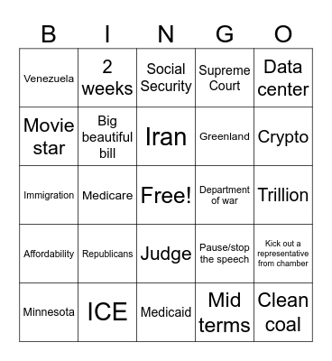 2026 State of the Union Bingo Card
