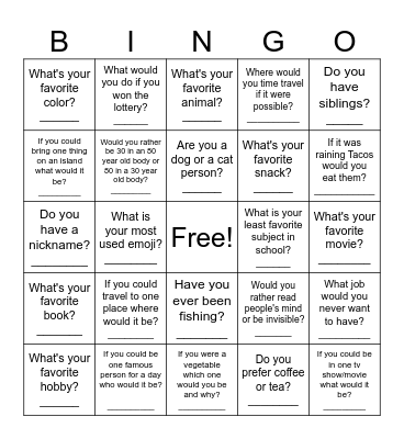 Social Bingo Card