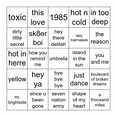 The 2000s Bingo Card